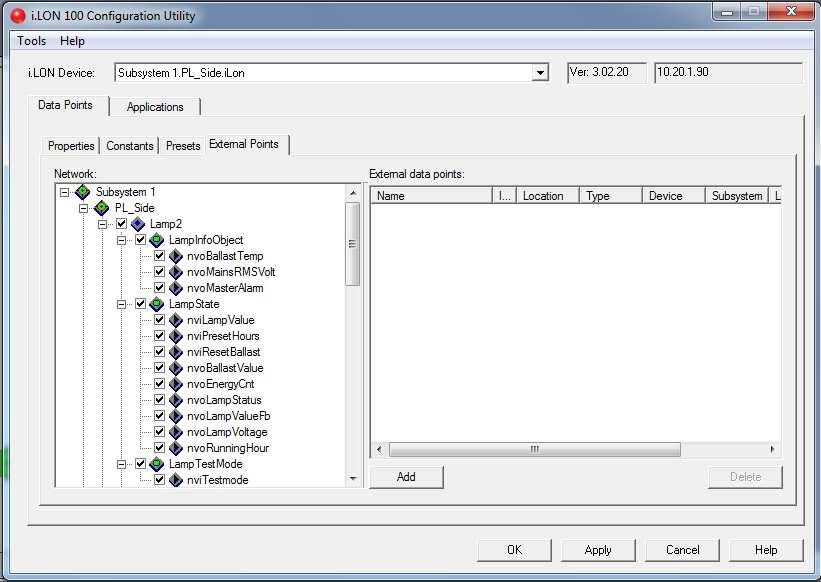 Explorer, należy je dodać w zakładce External Points aplikacji i.lon 100 Configuration Utility okno dodawania zmiennych zostało przedstawione na rysunku nr 20.