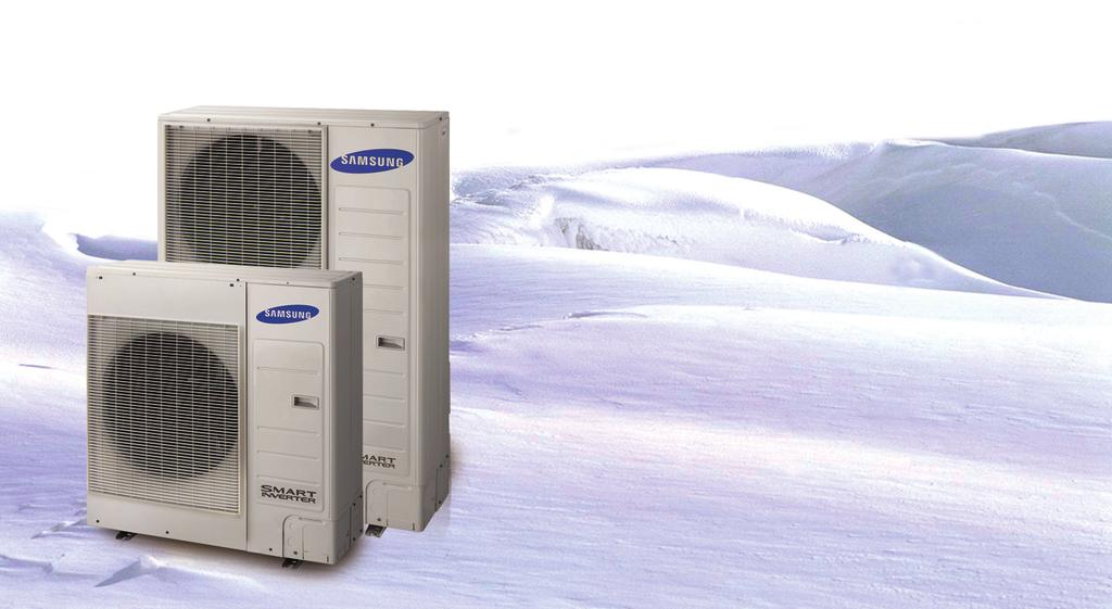 Pompy ciepła EHS Samsung 12 l 13 Cechy Wysoka wydajność w niskich temperaturach Pompa ciepła EHS Samsung pracuje w oparciu o sprężarkę inverterową, która moduluje płynnie swoją wydajność zależnie od