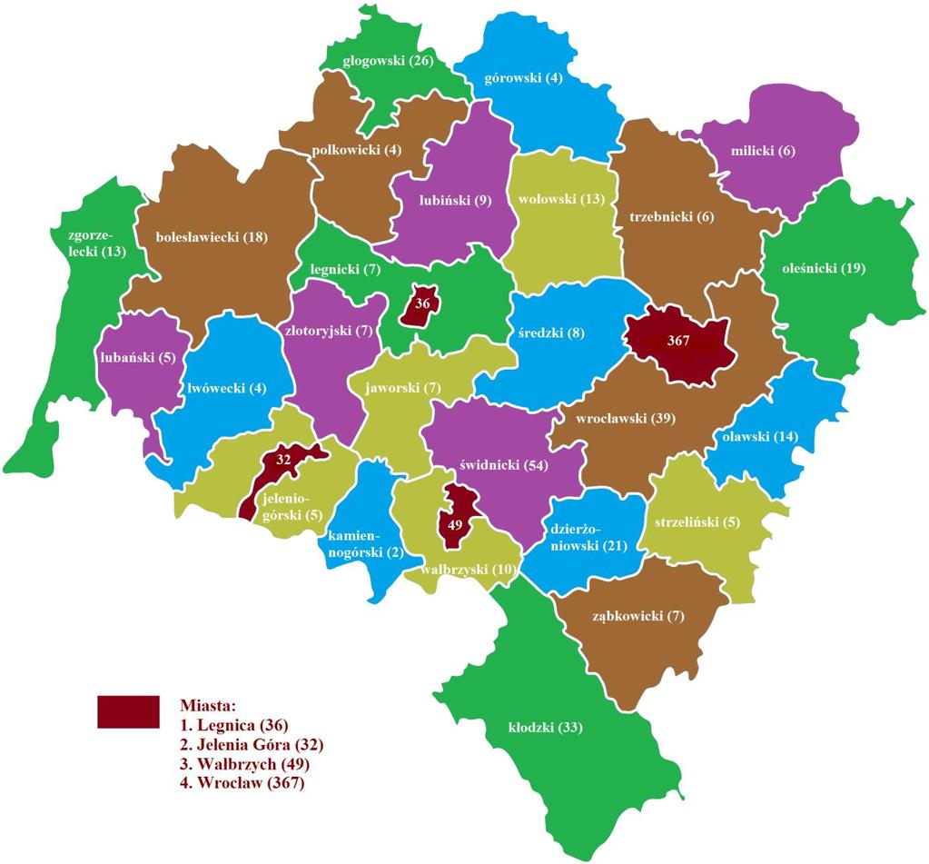 Mapa 1. Instytucje szkoleniowe zarejestrowane w Rejestrze Instytucji Szkoleniowych (stan na 31.12 2016 r.