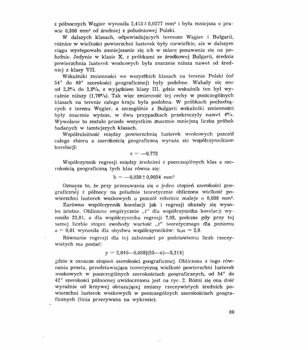 z północnych Węgier wynosiła 2,413 ± 0,0277 mm- i była mniejsza o pra-- wie 0,300 mms od średniej z południowej Polski.
