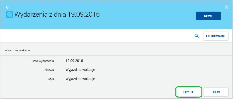 Uwaga! Dla zdarzeń tworzonych automatycznie np. koniec lokaty czy spłata raty kredytu funkcja [EDYTUJ] jest niedostępna.