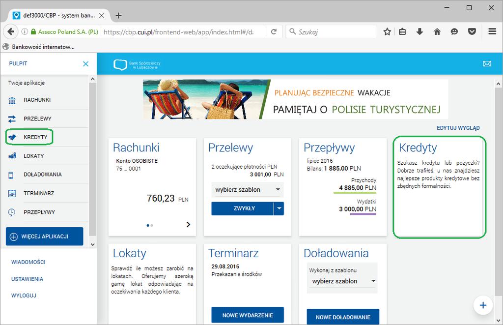 Rozdział 7. KREDYTY Miniaplikacja Kredyty zapewnia dostęp do produktów kredytowych, do których uprawniony jest użytkownik.