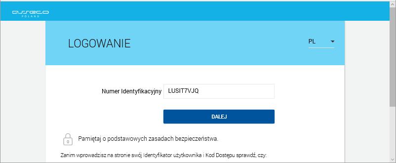 Po wprowadzeniu numeru identyfikacyjnego należy użyć funkcji [DALEJ], aby wprowadzić kod dostępu.