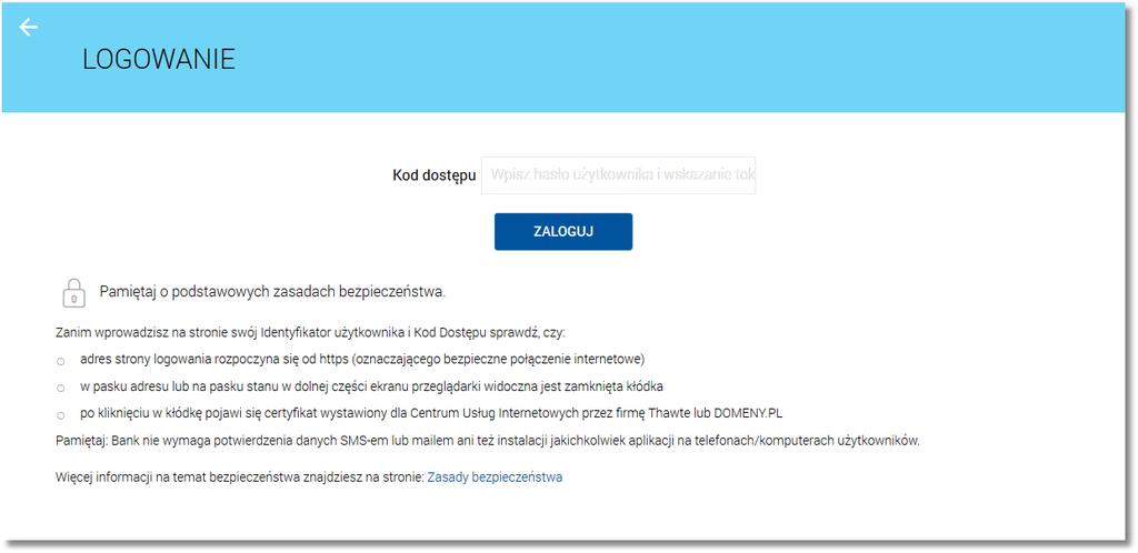 Rozdział 4 Logowanie do systemu Za pomocą przycisku możliwy jest powrót do poprzedniej strony logowania.