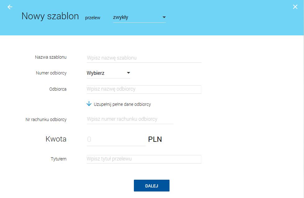 Po wprowadzeniu danych szablonu należy zapisać szablon za pomocą przycisku.