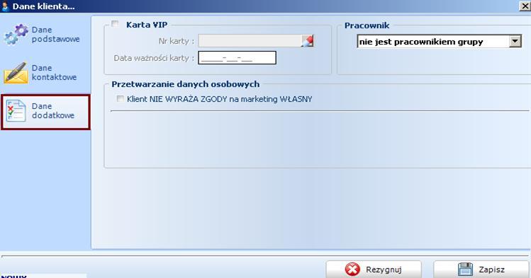 Rejestracja umowy: WARTA DLA CIEBIE I RODZINY - rejestracja Klient dane dodatkowe Jeżeli Klient nie wyraża zgody na przesyłanie