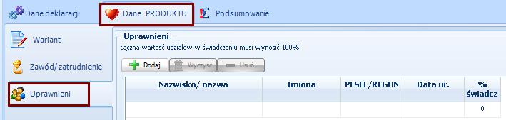 Rejestracja umowy: WARTA DLA CIEBIE I RODZINY - rejestracja nowego przystąpienia dane produktu W zakładce: Uprawnieni należy wskazać osoby