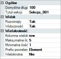 Rysunek 36. Grupa Ogólne w edytorze raportu Po zaznaczeniu nowo dodanej sekcji w prawej górnej części edytora, w oknie edycji możliwe będzie dodanie elementów filtru.