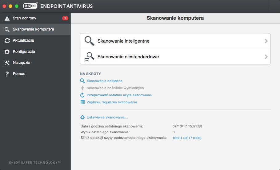 7.1.4 Skanowanie komputera na żądanie Jeśli istnieje podejrzenie, że komputer jest zainfekowany (działa w sposób nieprawidłowy), należy uruchomić funkcję Skanowanie inteligentne w celu sprawdzenia
