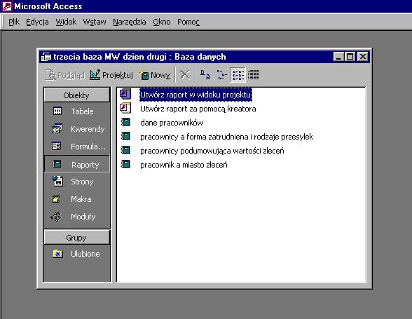 10. Obiekt bazy danych raport Raport jest kolejnym, ostatnim z podstawowych obiektów bazy danych. Raporty służą do prezentowania danych w taki sposób, jaki najbardziej odpowiada użytkownikowi.