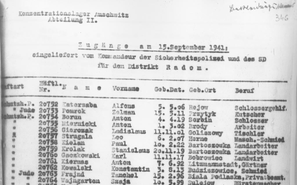 Wykazy nowo przywiezionych więźniów do obozu KL Auschwitz-Birkenau