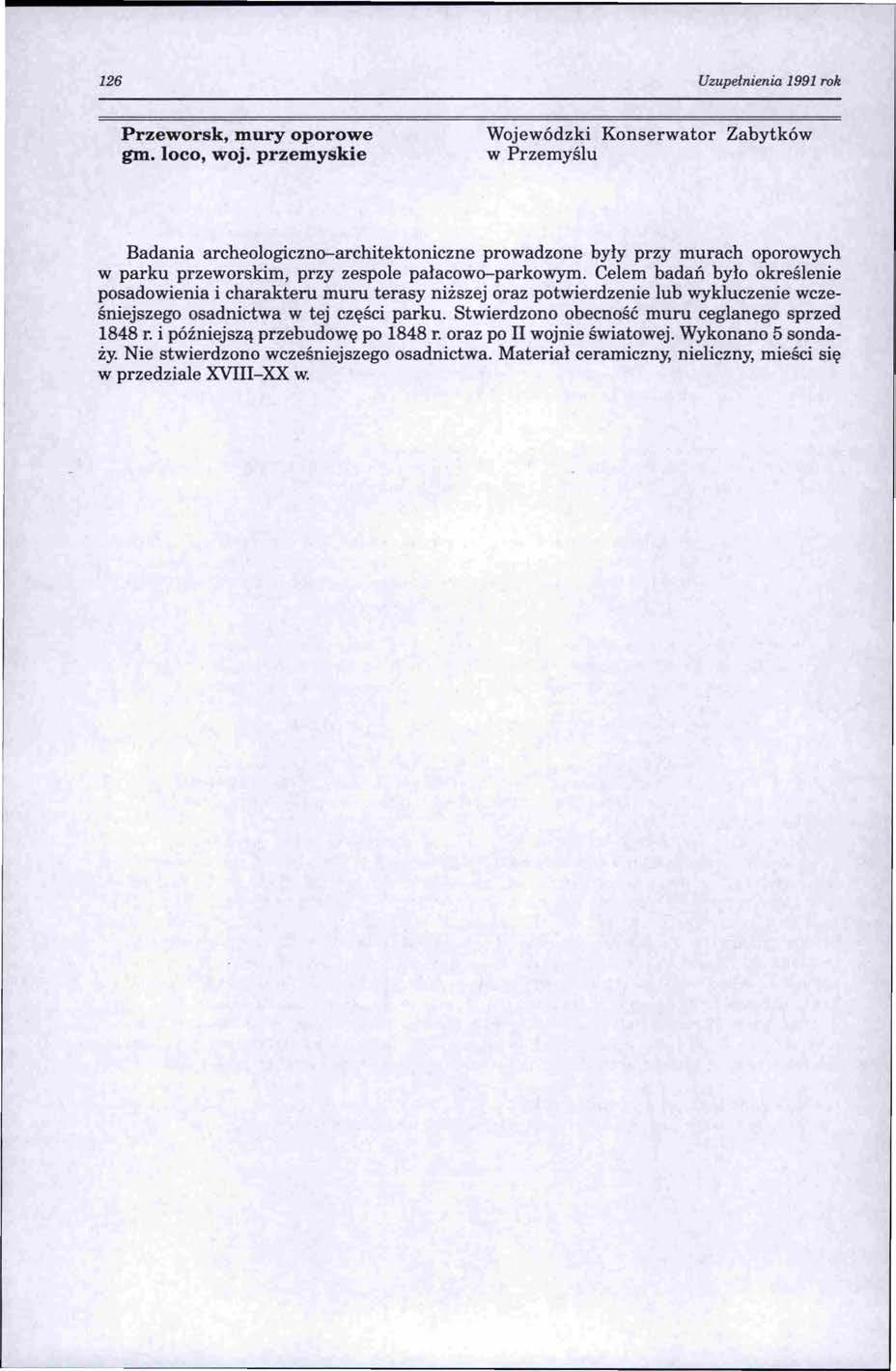 126 Uzupełnienia 1991 rok Przeworsk, mury oporowe gm. loco, woj.