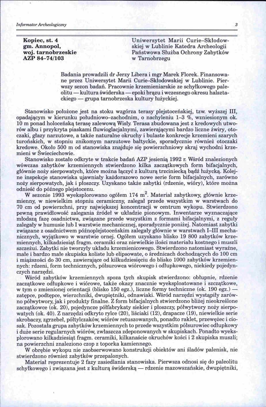Informator Archeologiczny 3 Kopiec, st. 4 gm. Annopol, woj.