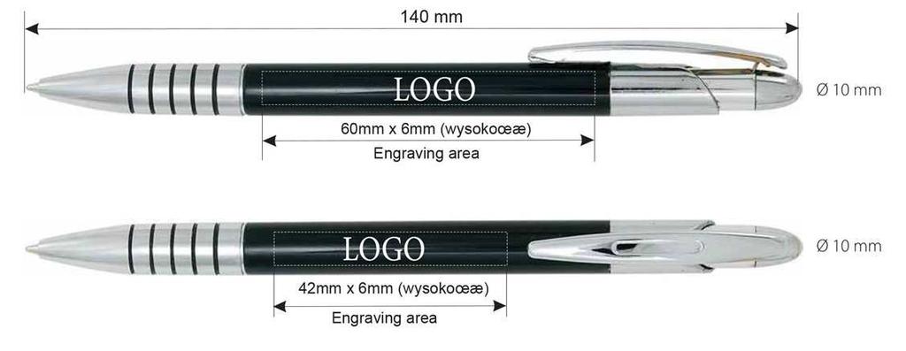 jasnozielony matowy Długopis 140 x Ø 10mm, wkład niebieski. Grawer max 60 x 6 mm (z boku) lub 42 x 6 mm (pod klipsem), kolor graweru biały.