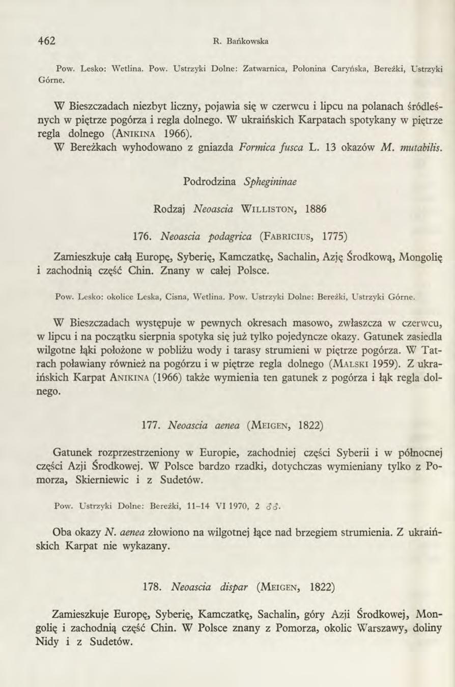 462 R. Bańkowska Pow. Lesko: Wetlina. Pow. Ustrzyki Dolne: Zatwarnica, Połonina Caryńska, Bereżki, Ustrzyki Górne.