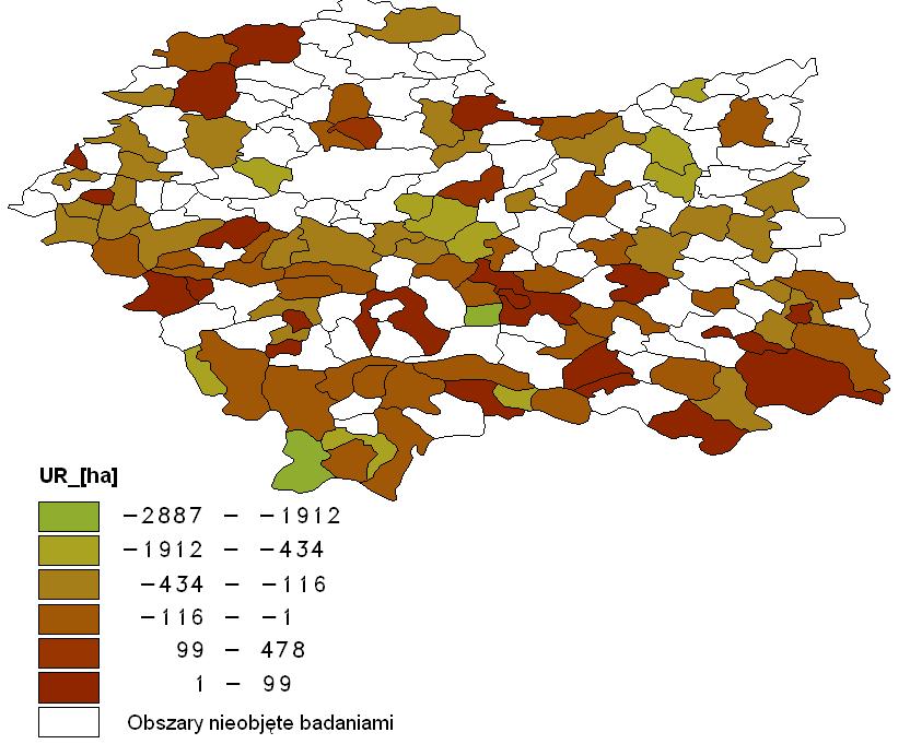 Jakub Sikora Źródło: Badania własne, 2010. Rysunek 4. Zmiana powierzchni użytków rolnych badanego obszaru w latach 1995 2000 Figure 4.