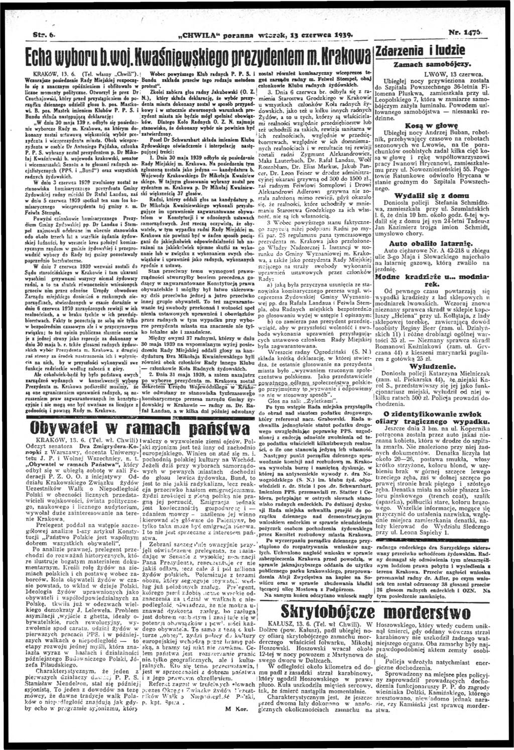 t? b- N 1 475 CHW LA t 13 1939 Eh bu bkś t ttu Z lu Z h bó KRAKÓW 13 6 (Tł ł Chl")! Wb Klub h P P 5 tł óż tw R M ę- Bu ł l u t g ąu Fll tl b ę óź bftł tt" (ł K lbu h żh l t lt Otł D!