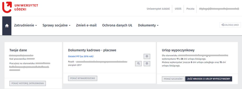 3. Opis etapów obiegu Wniosku urlopowego Pracownik może złożyć w Portalu Pracowniczym elektroniczny wniosek o urlop wypoczynkowy bezpośrednio z głównej strony systemu, klikając w