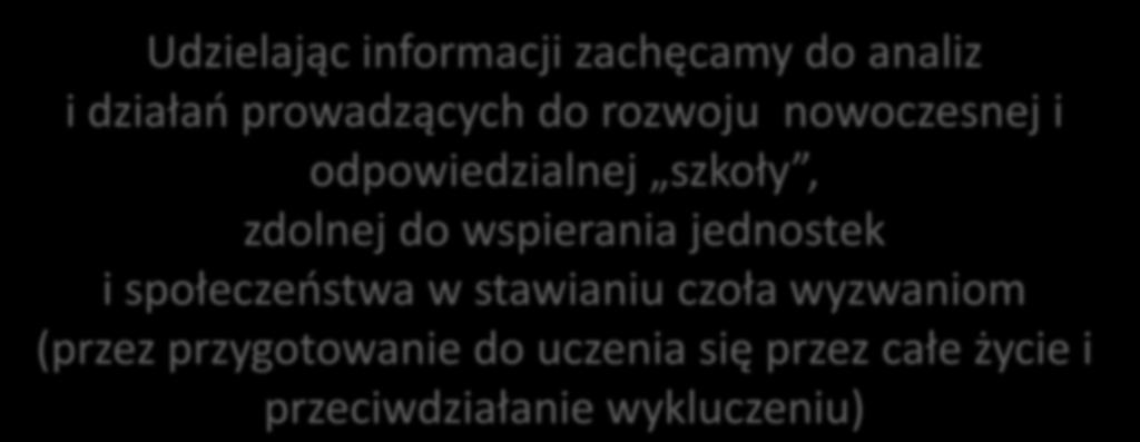 Raport jako zaproszenie do dyskusji Udzielając informacji zachęcamy do analiz i działao prowadzących do rozwoju nowoczesnej i odpowiedzialnej szkoły,