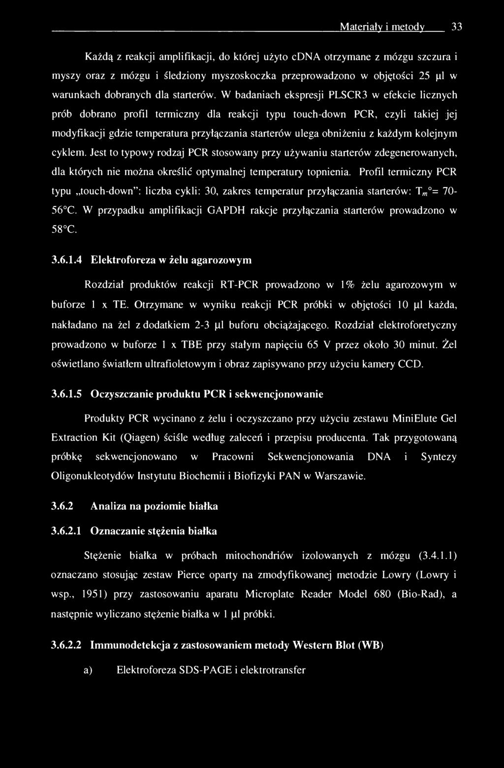 Materiały i metody 33 Każdą z reakcji amplifikacji, do której użyto cdna otrzymane z mózgu szczura i myszy oraz z mózgu i śledziony myszoskoczka przeprowadzono w objętości 25 fil w warunkach