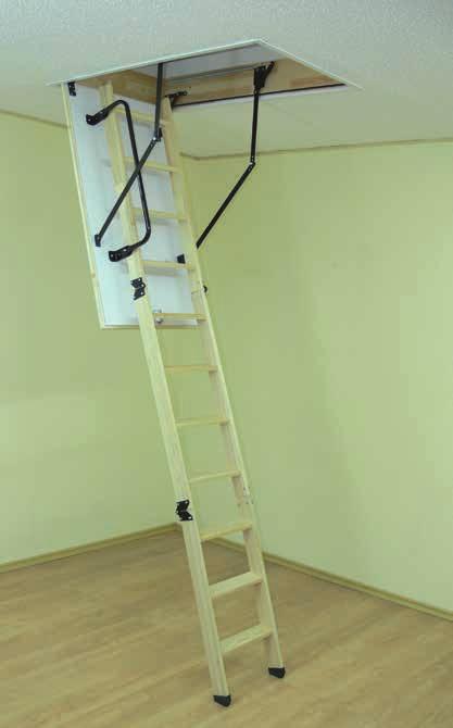 Woodytrex-Superieur schody strychowe Klapa wyposażona w izolacje o grubości 26* mm, wykończona białymi panelami z