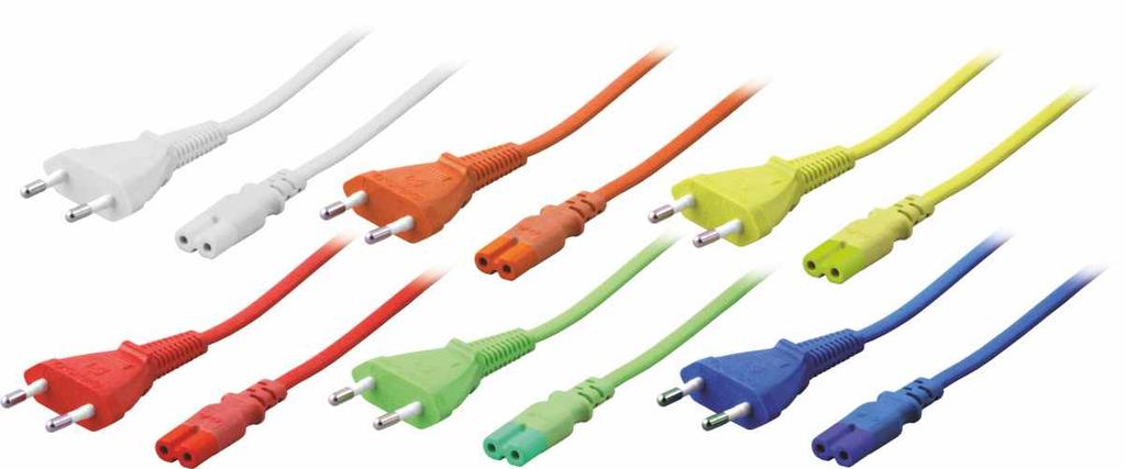 Kabel zasilający Euro - IEC C7 (Euro 8) 90 lewo / prawo Max. obciążenie:.5 A / 50 V VDE Kabel zasilający Euro otwarta końcówka WES Max. obciążenie:.5 A / 50 V VDE Odizolowany przewód z izolatorem na zakończeniu przewodu Przewód Kolor Długość EK547.