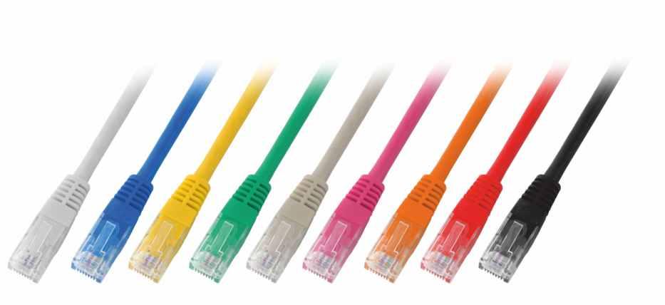 x K5456.x K5455.x Kolor niebieski żółty zielony czerwony czarny szary 0 Kabel krosowy kat. 5 S/UTP kątowy 90, PVC Zgodny z normami IEC 60603-7-3, IEC 6033-1 oraz ze standardem TIA / EIA 568B.