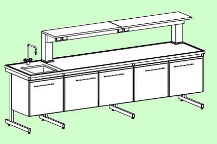 XII. MEBLE LABORATORYJNE oparte na stelażu C Stoły przyścienne z nadstawką i stanowiskiem do
