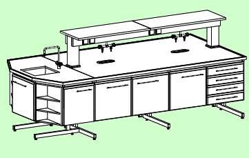 XII. MEBLE LABORATORYJNE oparte na stelażu C Stoły laboratoryjne wyspowe z nadstawką Zestawy