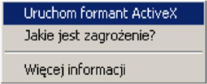 Podczas uruchamiania strony system może wyświetlić komunikat informujący o konieczności uruchomienia dodatku Microsoft Certificate Enrollment Control dla Windows XP lub Klient rejestrowania Usług