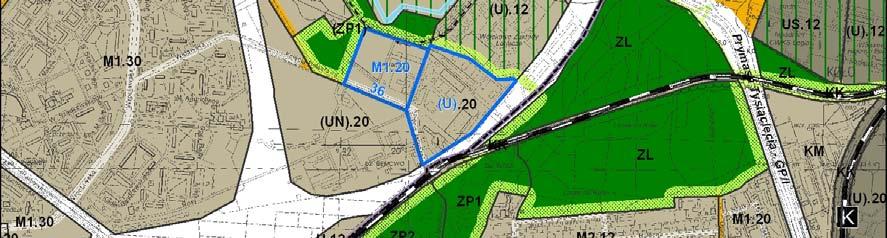 Obszar nr 36 zmianie ulega dotychczasowe przeznaczenie terenu (M2) na M1 wraz z kategorią wysokości zabudowy z 12 na 20m oraz fragmentu terenu (UN) na (U) - kategoria