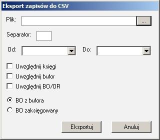 Wst p Dodatek umo liwia eksport zapisów z programu do pliku CSV/ TXT (tekstowego). Plik taki mo na analizowa i obrabia w dowolnym programie np. arkuszu kalkulacyjnym. Okno ustawie eksportu.