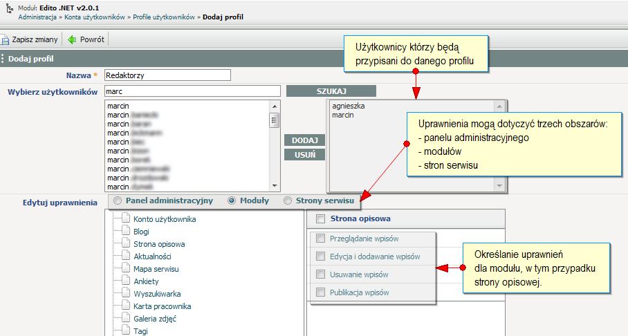 Rysunek 4. Formularz dodawania profilu.