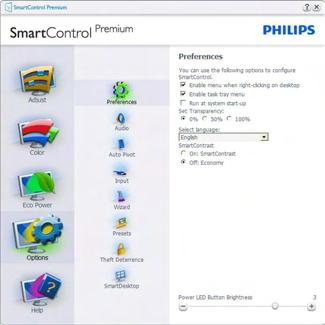 3. Optymalizacja obrazu Menu Options (Opcje) Options>Preferences (Opcje>Preferencje) - Będzie aktywne wyłącznie po wybraniu pozycji Preferences (Preferencje) z menu rozwijanego Options (Opcje).