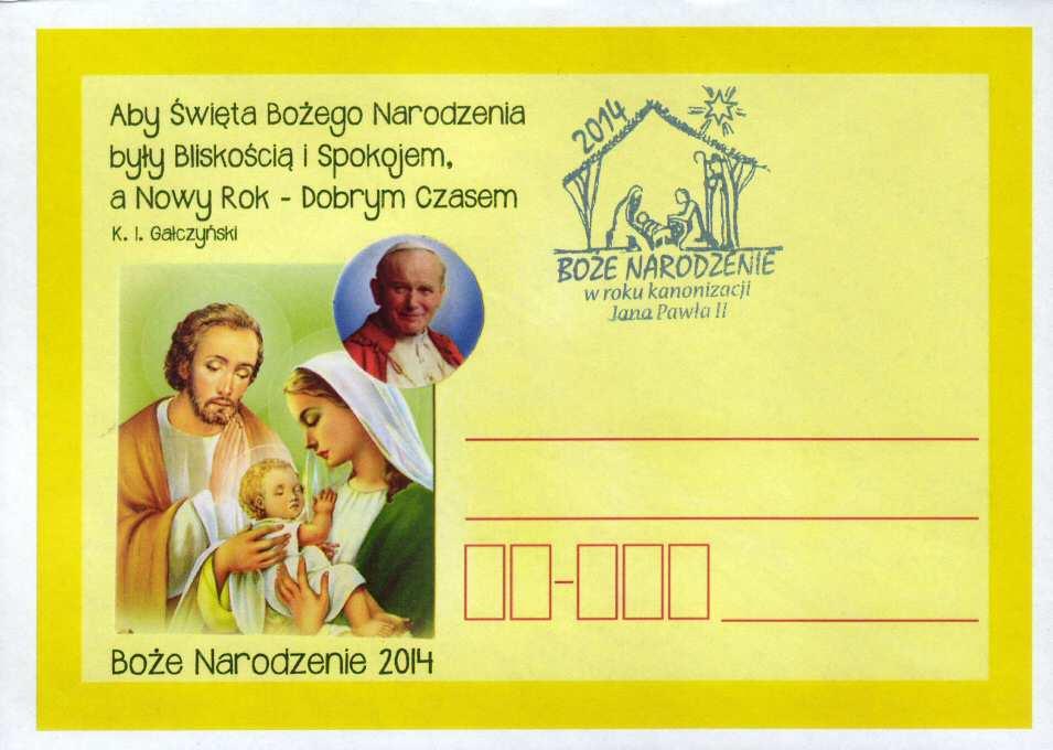 Dhx-38 2014 Dhx-39 2014 NOTATKI koperta Stowarzyszenie Pamięć Jana Pawła II. Boże Narodzenie 2014.