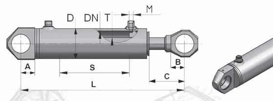 2.2 Siłowniki hydrauliczne tłokowe dwustronnego działania 50 SJ Index DN t oka T t oczyska D cylindra M gwint przy cza S skok L C mocowanie Ucho cylindra Ucho t oczyska Nominalna si a u yteczna pchaj