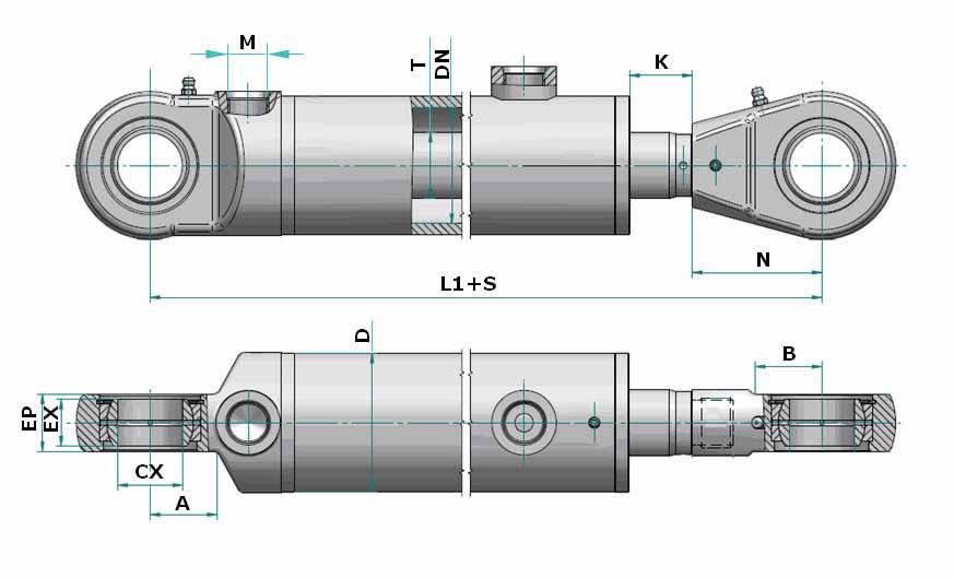 2.4 Siłowniki hydrauliczne tłokowe dwustronnego działania SMT2P 63/36 Index DN t oka T t oczyska D cylindra M Gwint przy cza S skok L1 K N mocowanie Ucho cylindra Ucho t oczyska Nominalna si a u