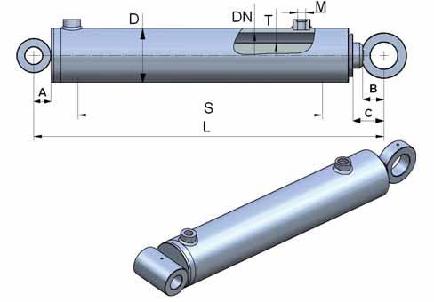 2.5 Siłowniki hydrauliczne tłokowe dwustronnego działania 80 SJ Index DN t oka T t oczyska D cylindra M gwint przy cza S skok L C mocowanie Ucho cylindra Ucho t oczyska Nominalna si a u yteczna pchaj