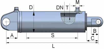 2.6 Siłowniki hydrauliczne tłokowe dwustronnego działania 90 SJ Index DN t oka T t oczyska D cylindra M Gwint przy cza S skok L C mocowanie Ucho cylindra / mocowanie Ucho t oczyska Nominalna si a u