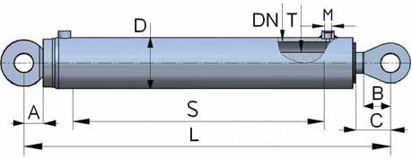 2.7 Siłowniki hydrauliczne tłokowe dwustronnego działania 100 SJ Index DN t oka T t oczyska D cylindra M Gwint przy cza S skok L C mocowanie Ucho cylindra / mocowanie Ucho t oczyska Nominalna si a u