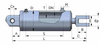 2.9 Siłowniki hydrauliczne tłokowe dwustronnego działania 125 SJ Index DN t oka T t oczyska D cylindra M Gwint przy cza S skok L C mocowanie Ucho cylindra / mocowanie Ucho t oczyska pchaj ca