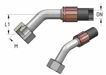 Końcówka gięta 45 0 uniwersalna do gniazda 24 0 i 60 0 H25 wg DIN 20078 rednica w DN [ mm ] rednica zewn trzna rurki [ mm ] L 1 [ mm ] M Oznaczenie katalogowe Light Odmiana Heavy Ci nienie robocze