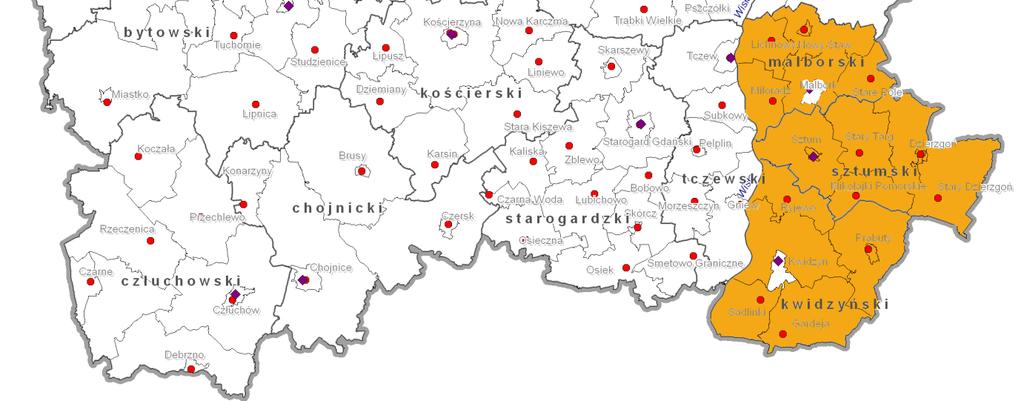 UWARUNKOWANIA REALIZACJI PROJEKTU Obszarem realizacji strategii jest teren działania trzech lokalnych grup działania: LGD Kraina Dolnego Powiśla (powiat sztumski), Powiślańska LGD (powiat