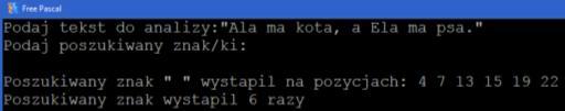 writeln(); if pos(x,s)>0 then write('poszukiwany znak