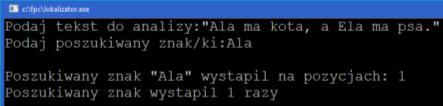 write(i,' '); j:=1; 46 while posex(x,s,i+1)>0 do