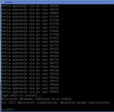 program przerwanie; uses sysutils, crt; var i : LongInt; i := 0; while i<100000 do i := i + 1; if i mod 136 <> 0 then continue; WriteLn('Petla wykonuje sie po raz ', i); end.