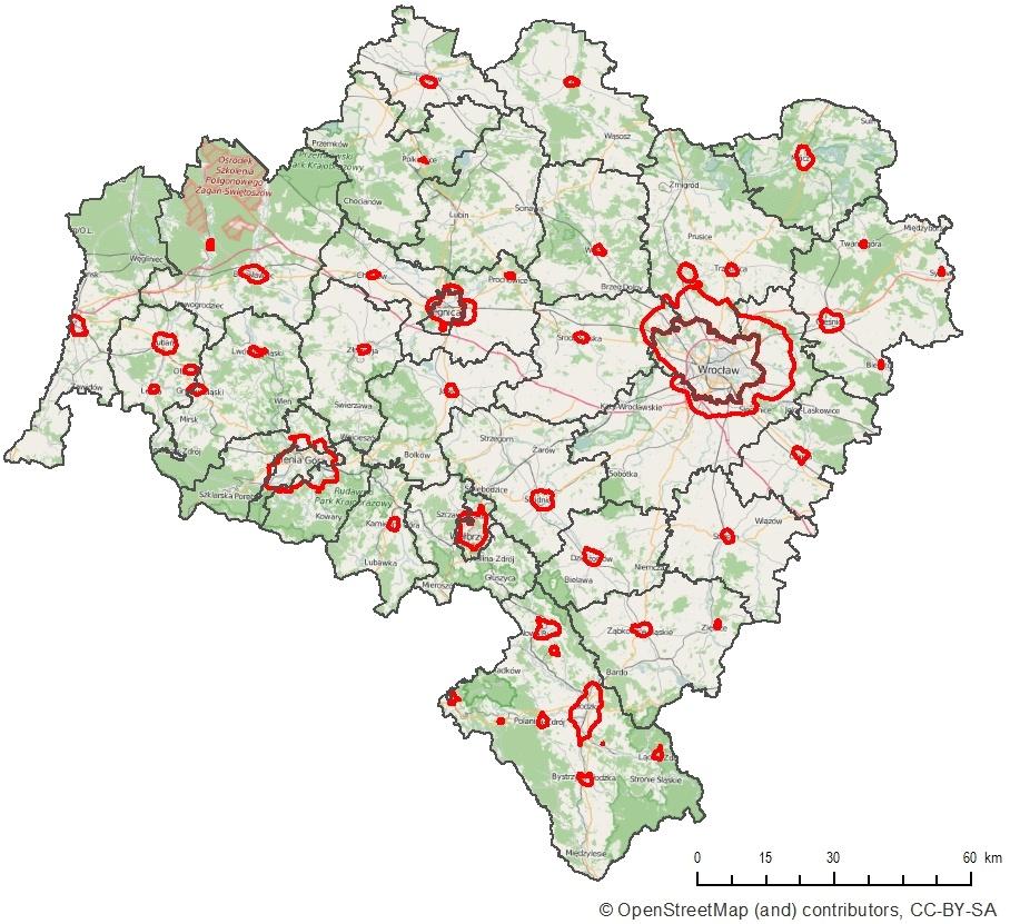 Problem zanieczyszczenia powietrza na Dolnym Śląsku Obszary przekroczeń stężeń rocznych benzo(a)pirenu Aglomeracja wrocławska: Powierzchnia obszarów przekroczeń: 95% powierzchni miasta, 99%