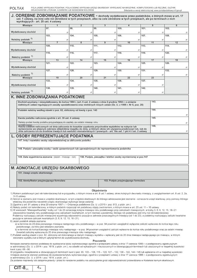 Sporządzenie zeznania rocznego osób prawnych CIT-8 PODSTAWA PRAWNA art. 3 ust. 1 pkt 12 22, 29 33, art. 3 ust. 1a 1e, art. 4, 4a, 5, 6, 7, art. 20 ust. 1, art.