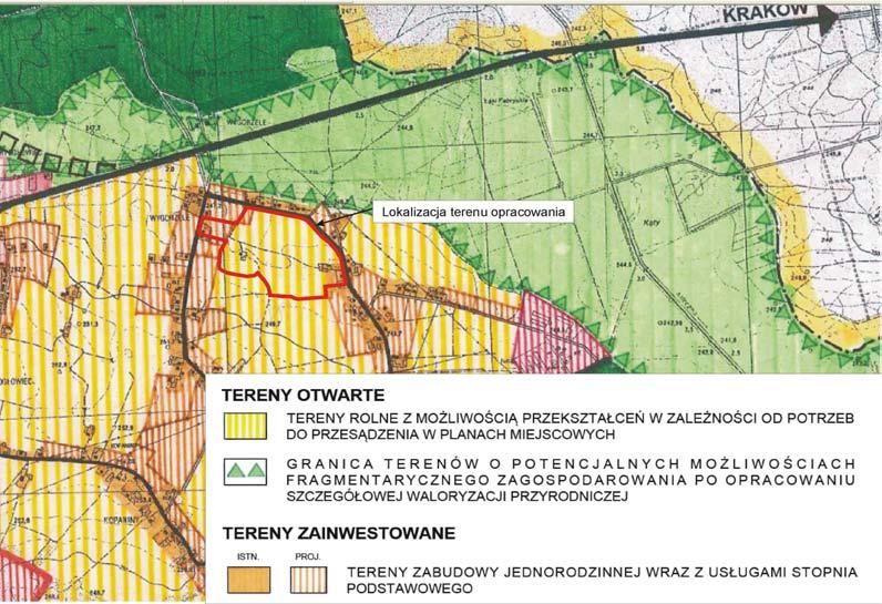 Rysunek 1 Fragment rysunku studium przedstawiający teren w rejonie ulicy Jaroszowickiej i Długiej objęty ustaleniami miejscowego planu zagospodarowania przestrzennego Zapisy analizowanego miejscowego