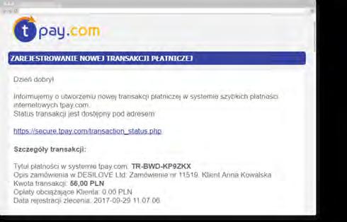 Do Odbiorcy Płatności wysyłana jest natomiast wiadomość o wpłynięciu na jego konto w systemie Tpay.